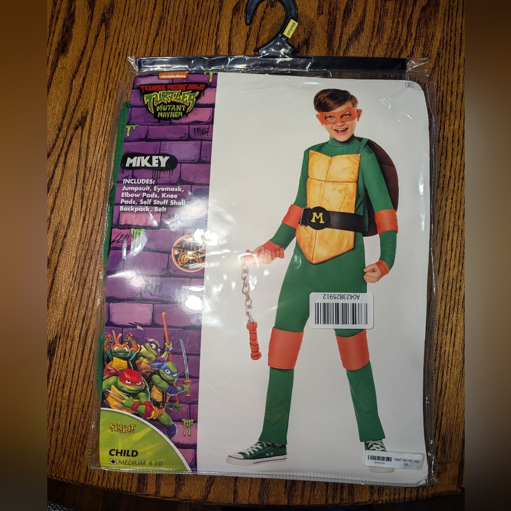 NWT TMNT Orange Turtle Mikey Costume, Kids Size 8-10